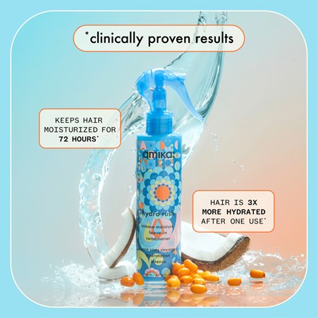 Amika Hydro Rush Leave-In Conditioner with clinically proven moisture results
