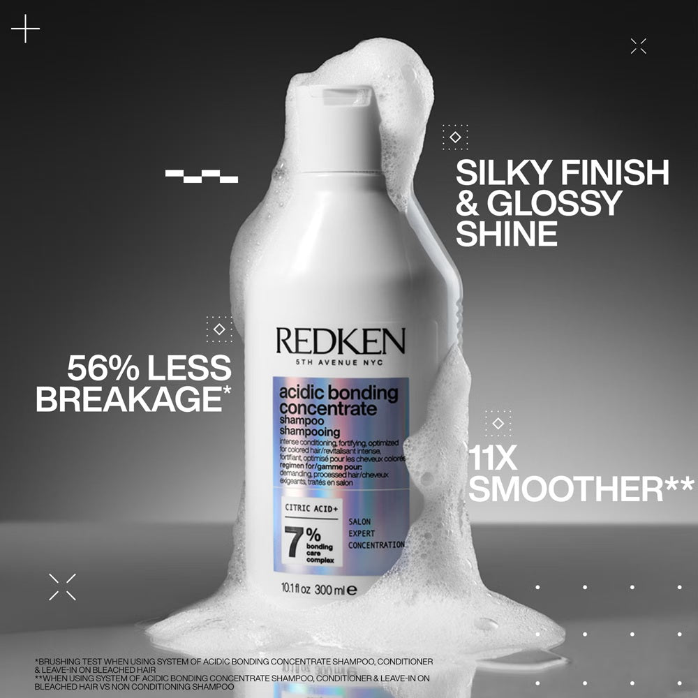 Redken Acidic Bonding Concentrate Shampoo in foam: 56% less breakage, 11x smoother