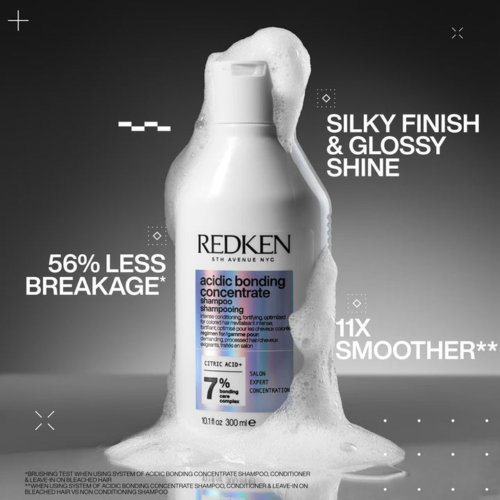 Redken Acidic Bonding Concentrate Shampoo in foam: 56% less breakage, 11x smoother