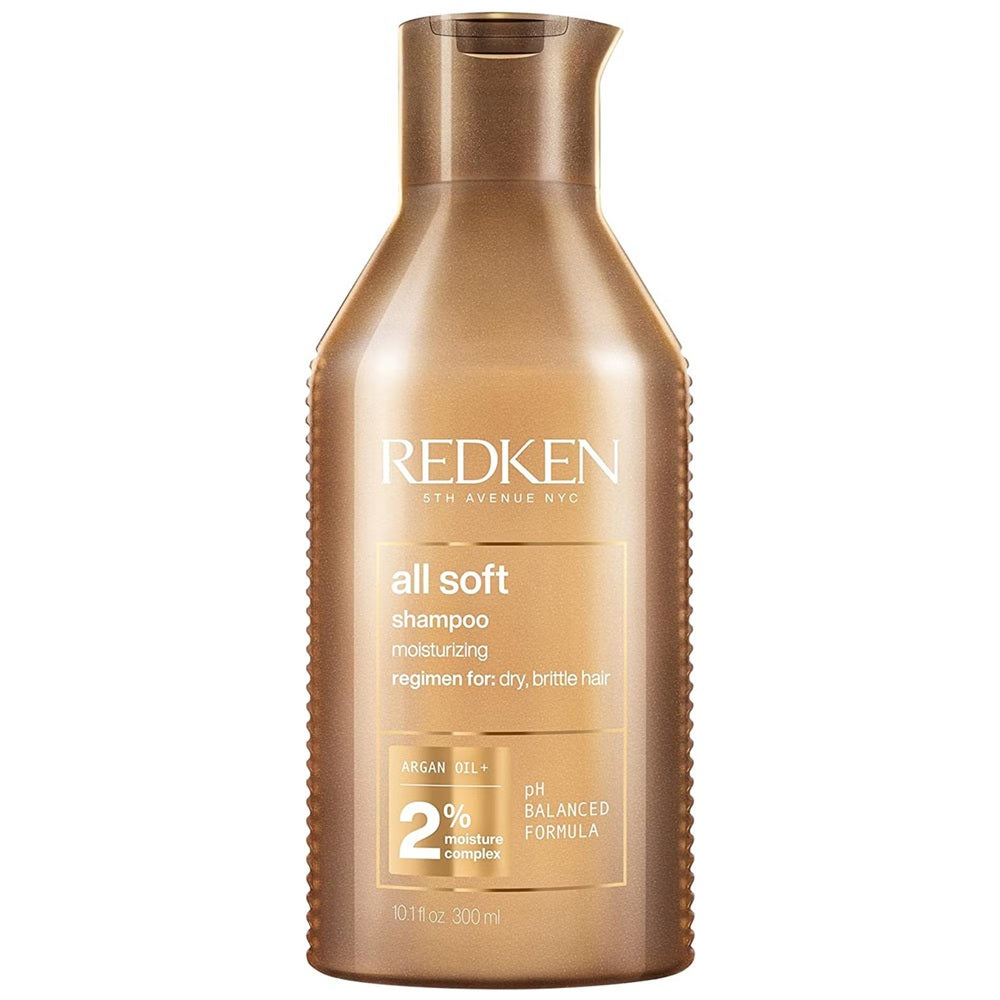 Redken All Soft Shampoo 300ml gold bottle for dry, brittle hair