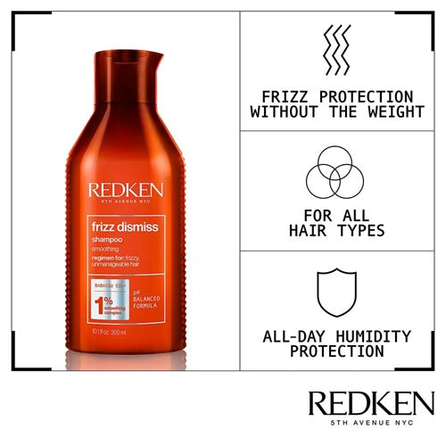 Redken Frizz Dismiss Shampoo: frizz protection for all hair types without weight