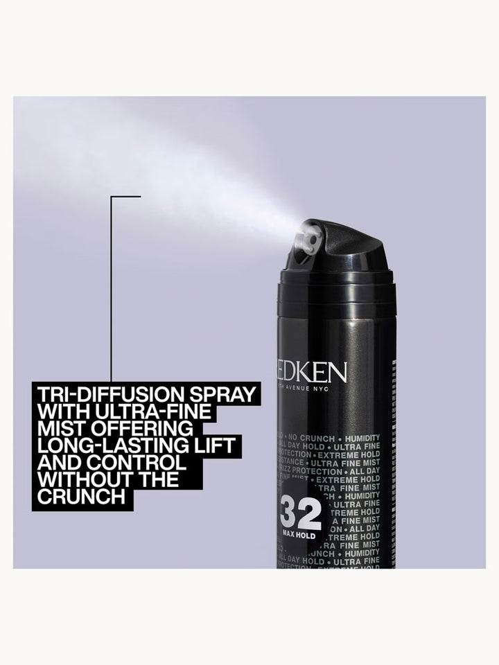 Redken Max Hold Hairspray releasing an ultra-fine mist for lasting hold