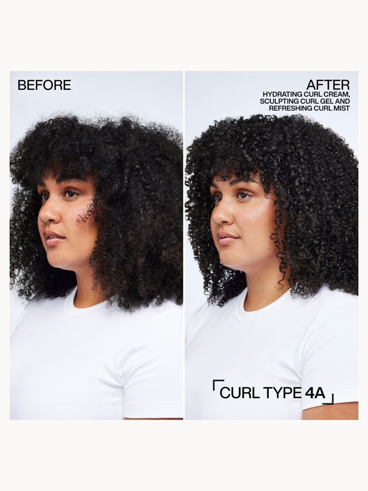 Type 4A curls before and after Redken hydrating curl cream, curl gel and curl mist